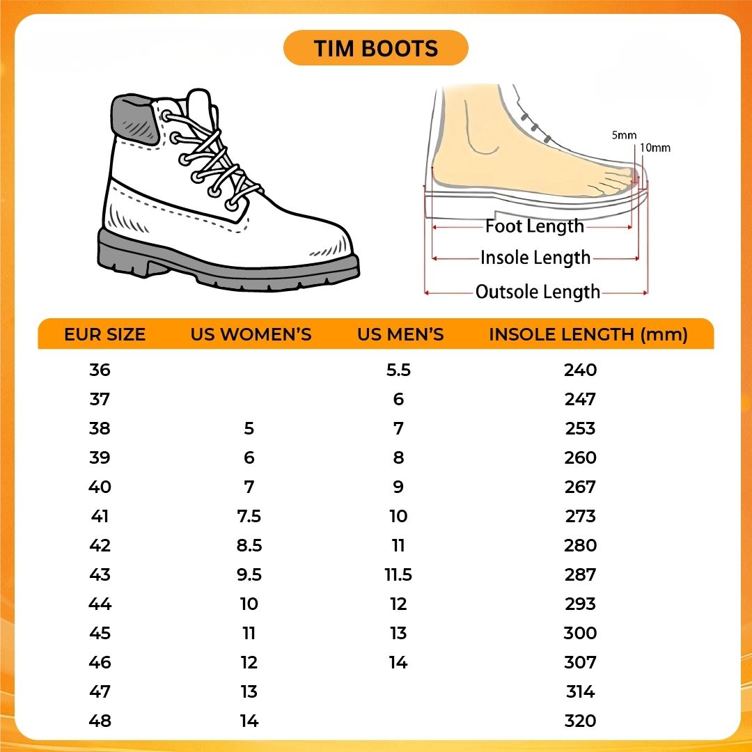 Tim Boots V1 Size Chart - Soul Eater Shop